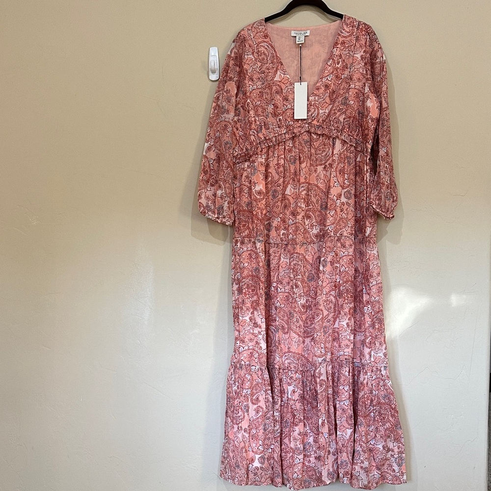 NWT Rachel Zoe paisley ruffled long sleeves tiered dress Womens Sz L - Picture 2 of 13
